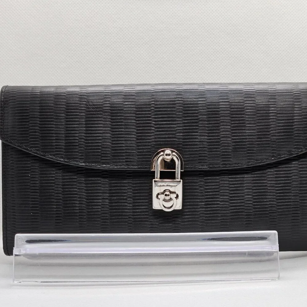 Salvatore Ferragamo Leather Wallet Wristlet Black